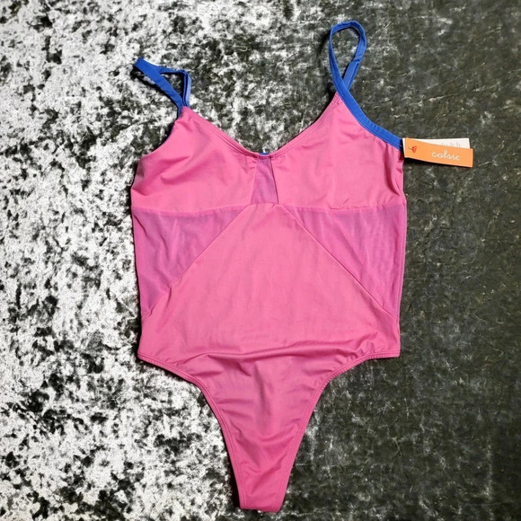 Colsie Pink Mesh Bodysuit - Picture 1 of 6